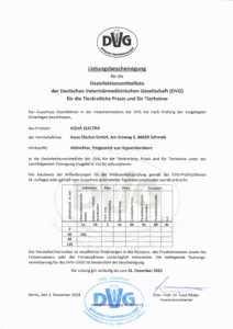 Zertifikat der Deutschen Informationsgemeinschaft zur Bestätigung der technischen Prüfungen für die technische Praxis und für Teilhabe. Das Dokument enthält Informationen über die Prüfergebnisse und die beteiligten Personen sowie eine Tabelle mit relevanten Daten.
